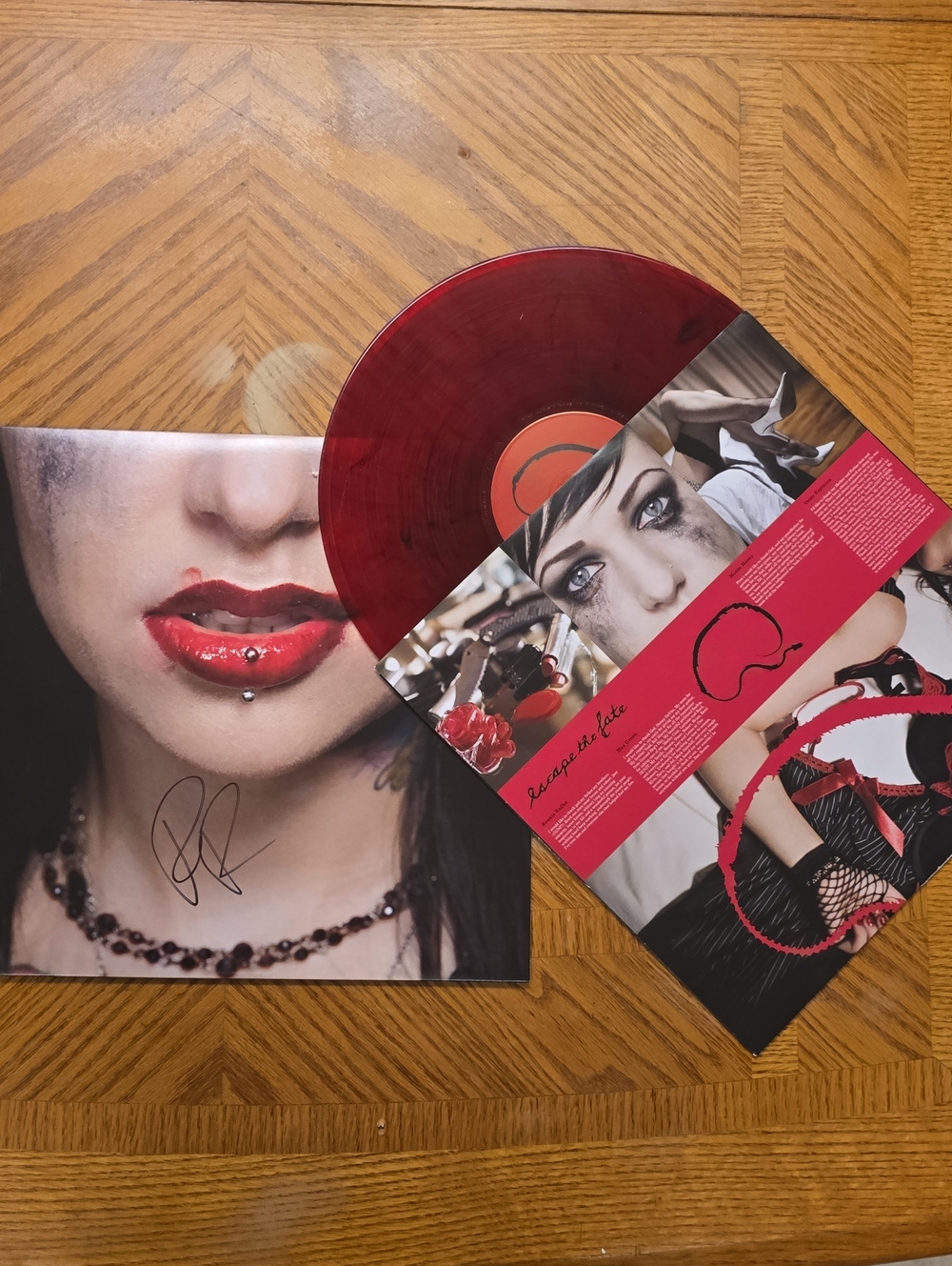 Red Transparent Escape The Fate Vinyl Record with Autograph